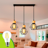 LÁMPARA COLGANTE TIPO JAULA TRIO MARINA BLACK AND WOOD + FOCO LED TIPO PERA A60 FILAMENTO TRANSP 4W 2700K LUZ CÁLIDA ILUMINA