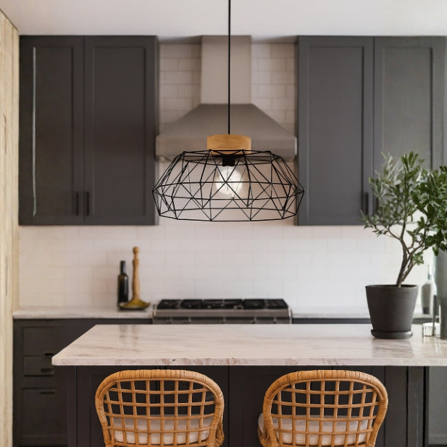 LÁMPARA COLGANTE PASMINA BLACK AND WOOD + FOCO LED G95 FILAMENTO ÁMBAR 4W 2700K LUZ CÁLIDA