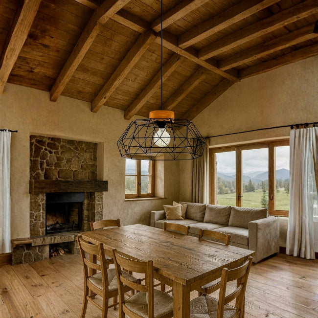 LÁMPARA COLGANTE PASMINA BLACK AND WOOD + FOCO LED G95 FILAMENTO ÁMBAR 4W 2700K LUZ CÁLIDA