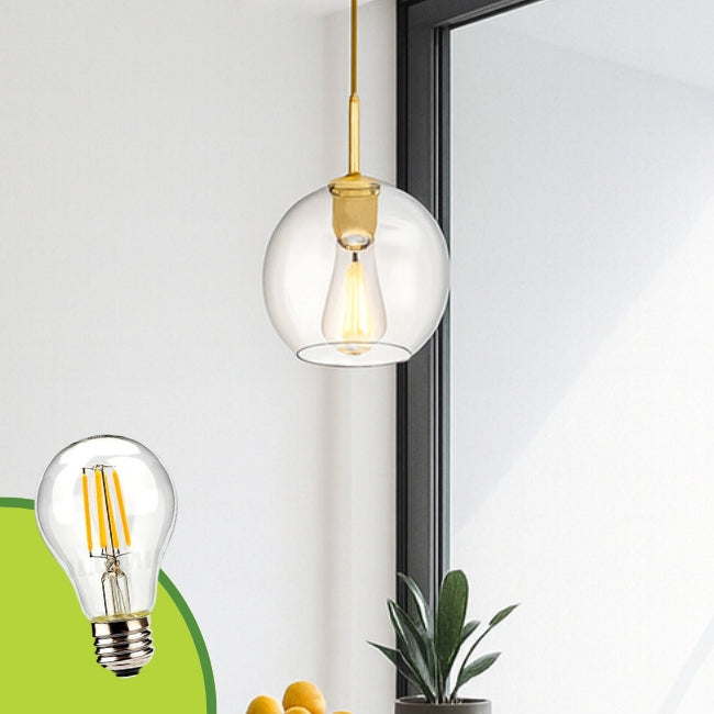 LÁMPARA COLGANTE MURANO LUX GOLD + FOCO LED TRANSPARENTE A60 4W LUZ CÁLIDA