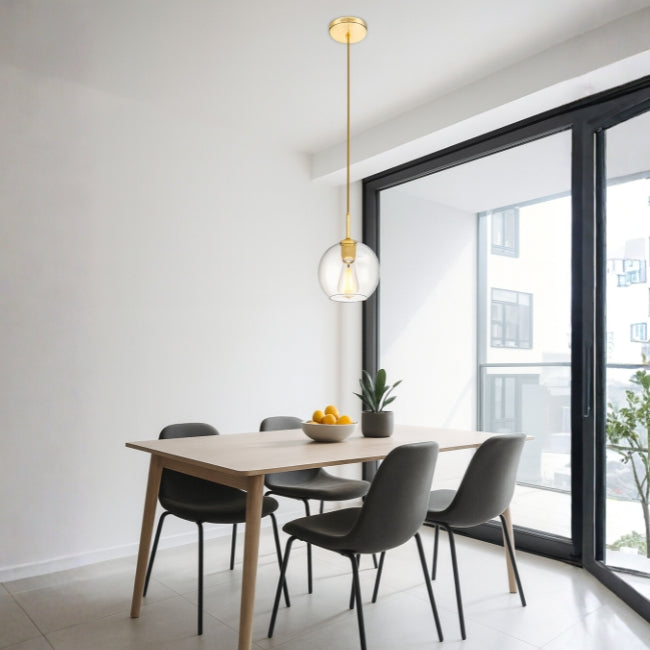 LÁMPARA COLGANTE MURANO LUX GOLD + FOCO LED TRANSPARENTE A60 4W LUZ CÁLIDA