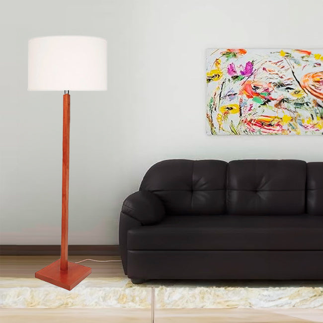 LÁMPARA DE PIE DE MADERA ACAZIEL + FOCO LED 12W LUZ CÁLIDA + PANTALLA 45DIAM 25ALT TOCUYO HUACHA CORTADA