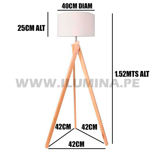 LÁMPARA DE PIE TRÍPODE DE MADERA NÓRDICA CARIDADE + PANTALLA DECORATIVA PARA LÁMPARA 40DIAM 25ALT TOCUYO HUACHA IMPORTADA