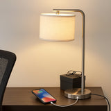 LÁMPARA DE MESA DIONA + CARGADOR USB PARA IPHONE Y ANDROID + FOCO LED FILAMENTO G45 4W E27 TRANSPARENTE LUZ CÁLIDA