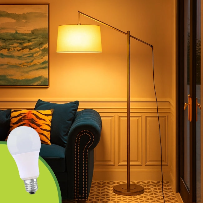 LÁMPARA DE PIE MARIA ISABEL SILVER LED + FOCO LED 12W LUZ CÁLIDA