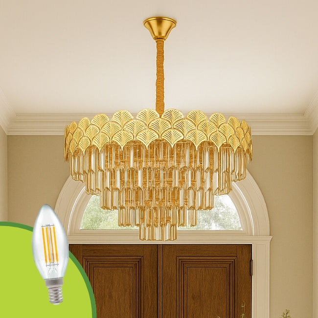 LÁMPARA COLGANTE SALMA KRYSTAL GOLD + FOCO VELA E14 4W TRANSP LUZ CÁLIDA