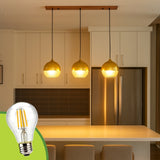LÁMPARA COLGANTE TRÍO VANILA GOLD + FOCO LED TRANSPARENTE A60 4W LUZ CÁLIDA