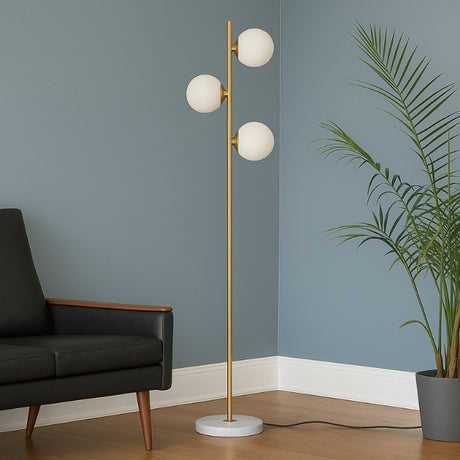LÁMPARA DE PIE TRAZZO TRIOLUX GOLD + FOCO LED 4W LUZ CÁLIDA