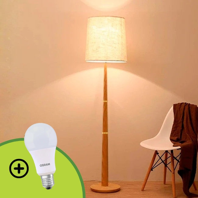 LÁMPARA DE PIE MACARENA WOOD LED + FOCO LED 12W LUZ CÁLIDA