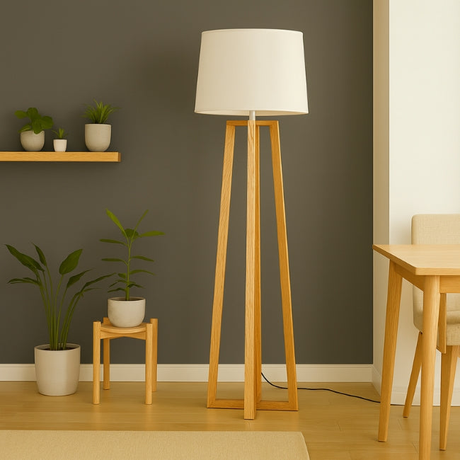 LÁMPARA DE PIE ANTONIA WOOD NATURAL LED + FOCO LED 12W OSRAM LUZ CÁLIDA E27