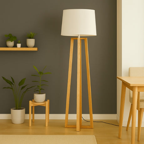 LÁMPARA DE PIE ANTONIA WOOD NATURAL LED + FOCO LED 12W OSRAM LUZ CÁLIDA E27