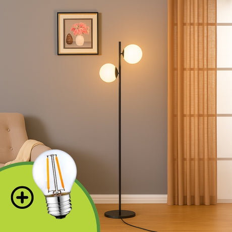 LÁMPARA DE PIE TRAZZO LUX BLACK + FOCO LED 6+6 TIPO SMD 12W TRICOLOR