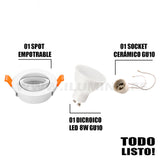 SET COMPLETO - SPOT EMPOTRABLE RECESADO MARIANA CON DICROICO LED 8W LUZ CÁLIDA