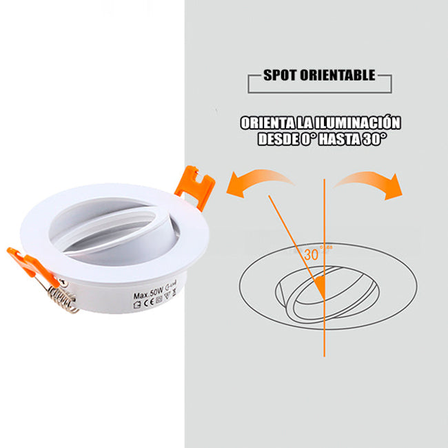 SET COMPLETO - SPOT EMPOTRABLE RECESADO MARIANA CON DICROICO LED 8W LUZ CÁLIDA