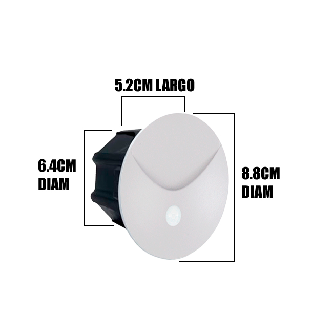 SPOT LUZ GUÍA DE PASO REBECA LED SIMÉTRICO 3W CIRCULAR BLANCO CON SENSOR DE MOVIMIENTO LUZ CÁLIDA