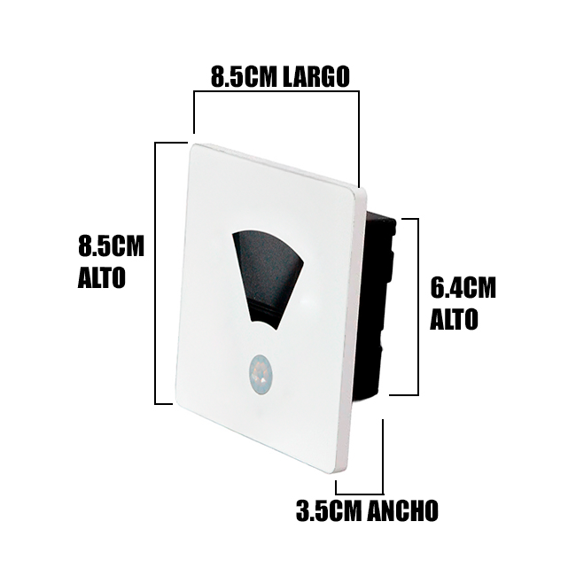 SPOT LUZ GUÍA DE PASO MARCELA LED SIMÉTRICO 3W CUADRADO BLANCO CON SENSOR DE MOVIMIENTO LUZ CÁLIDA