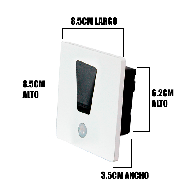 SPOT LUZ GUÍA DE PASO MARCIA LED SIMÉTRICO 3W CUADRADO BLANCO CON SENSOR DE MOVIMIENTO LUZ CÁLIDA