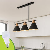 LÁMPARA COLGANTE ELIS BLACK AND WOOD + FOCO LED 12W LUZ CÁLIDA
