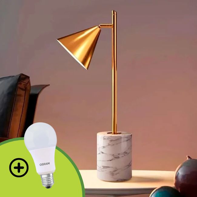 LÁMPARA DE MESA GENESIS GOLD LED + FOCO LED 12W LUZ CÁLIDA