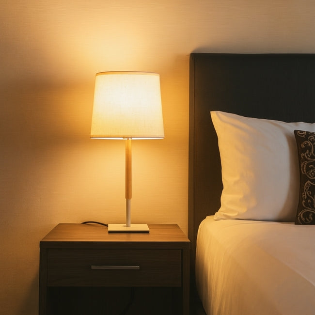 LÁMPARA DE MESA POLONIA WOOD AND WHITE LED - SIN FOCO