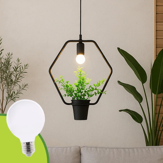 LÁMPARA COLGANTE AMELIA BLACK GARDEN + FOCO LED G80 PAVONADO 10W TRICOLOR