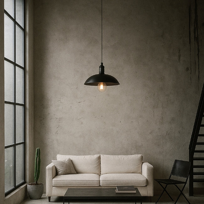 LÁMPARA COLGANTE CAMPANA DE ALUMINIO FELICIA BLACK + FOCO LED G95 FILAMENTO TRANSP 4W 2700K LUZ CÁLIDA