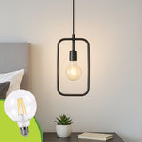 LÁMPARA COLGANTE LAINES BLACK + FOCO LED G95 FILAMENTO TRANSP 4W 2700K LUZ CÁLIDA