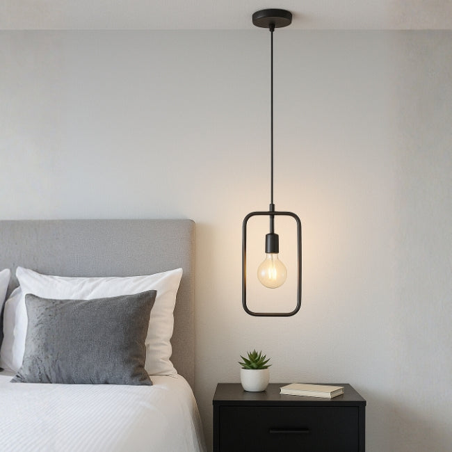 LÁMPARA COLGANTE LAINES BLACK + FOCO LED G95 FILAMENTO TRANSP 4W 2700K LUZ CÁLIDA