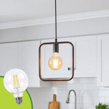 LÁMPARA COLGANTE LORENA BLACK + FOCO LED G95 FILAMENTO TRANSP 4W 2700K LUZ CÁLIDA