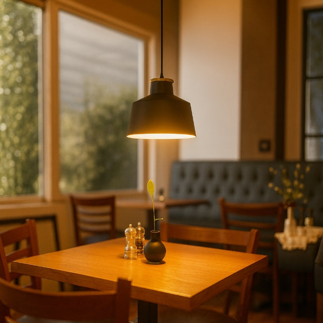 LÁMPARA COLGANTE FRANCESCA BLACK AND WOOD ECOLAMPS + FOCO LED 12W LUZ CÁLIDA E27