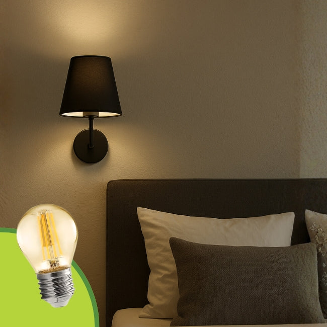 LÁMPARA DE PARED INTERIOR ANTUANE BLACK + FOCO LED ÁMBAR G45 4W LUZ CÁLIDA