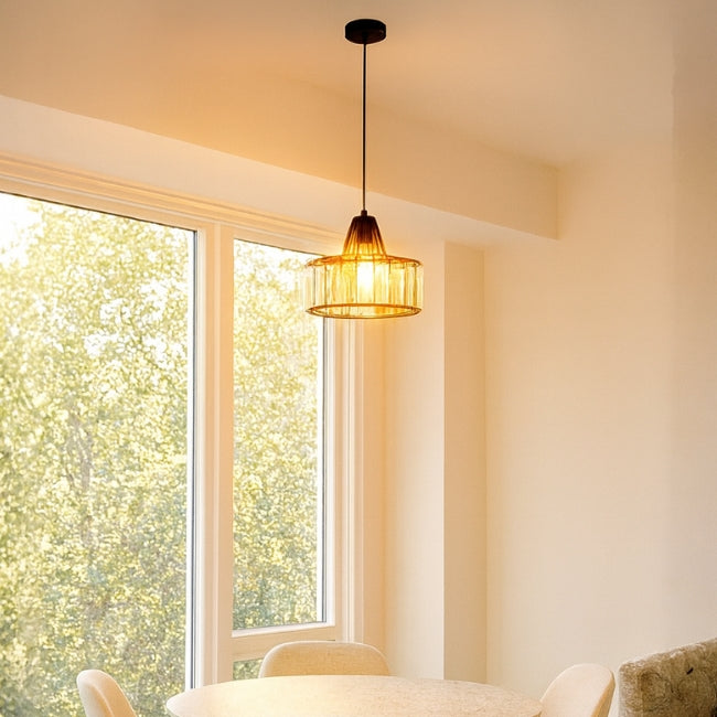 LÁMPARA COLGANTE KRYSTAL SAMANTA BLACK + FOCO LED 12W LUZ CÁLIDA