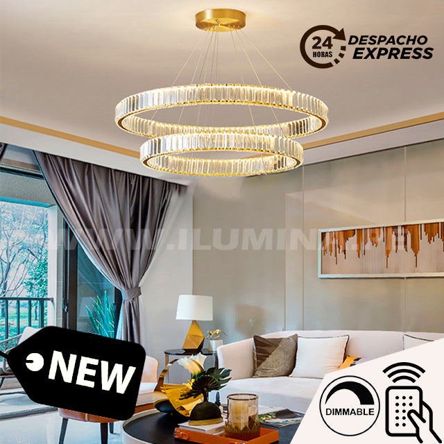 LÁMPARA COLGANTE LED ATLANTA KRYSTAL GOLD 82W + CONTROL REMOTO – i-Lumina