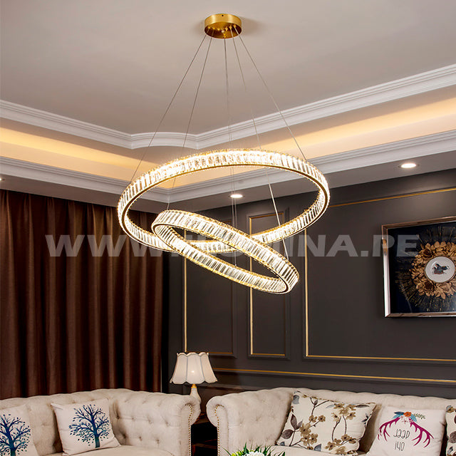 LÁMPARA COLGANTE LED ATLANTA KRYSTAL GOLD 82W + CONTROL REMOTO