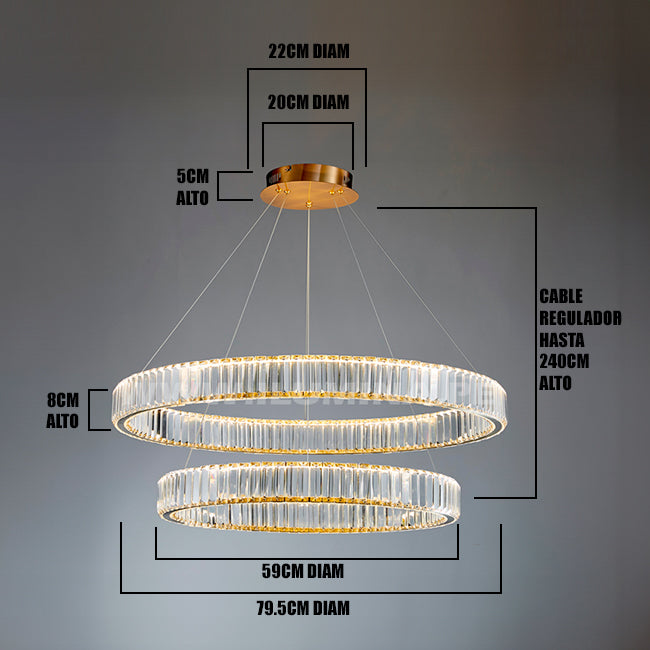 LÁMPARA COLGANTE LED ATLANTA KRYSTAL GOLD 82W + CONTROL REMOTO