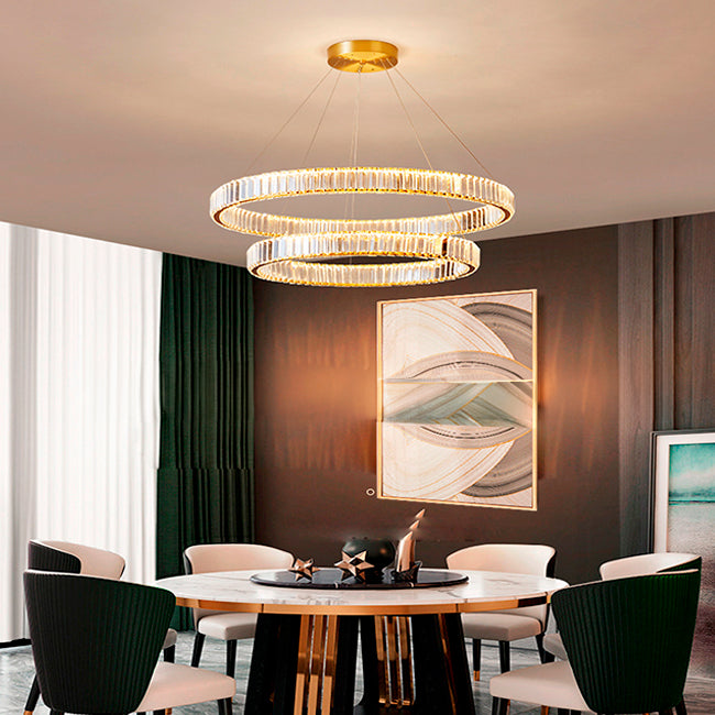 LÁMPARA COLGANTE LED ATLANTA KRYSTAL GOLD 82W + CONTROL REMOTO