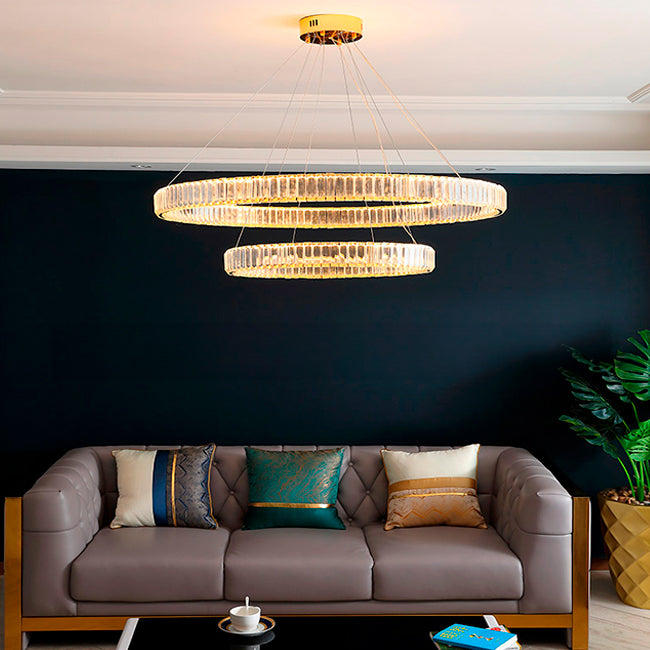 LÁMPARA COLGANTE LED ATLANTA KRYSTAL GOLD 82W + CONTROL REMOTO