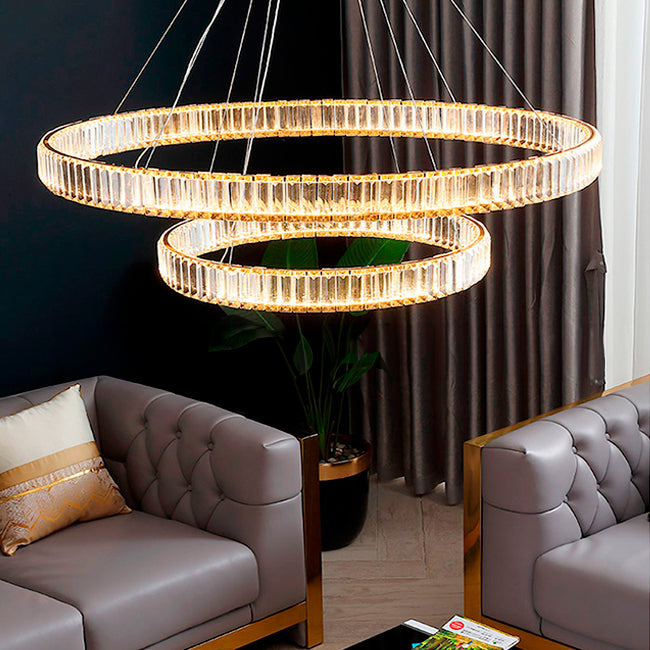 LÁMPARA COLGANTE LED ATLANTA KRYSTAL GOLD 82W + CONTROL REMOTO