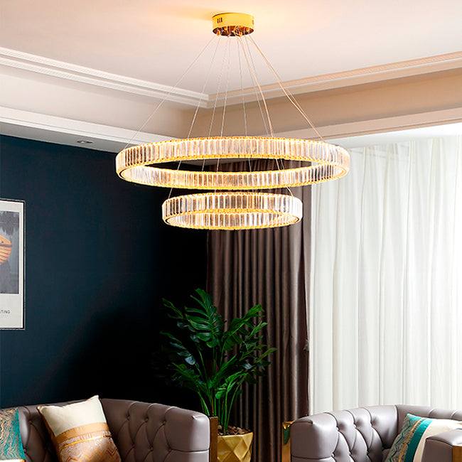 LÁMPARA COLGANTE LED ATLANTA KRYSTAL GOLD 82W + CONTROL REMOTO