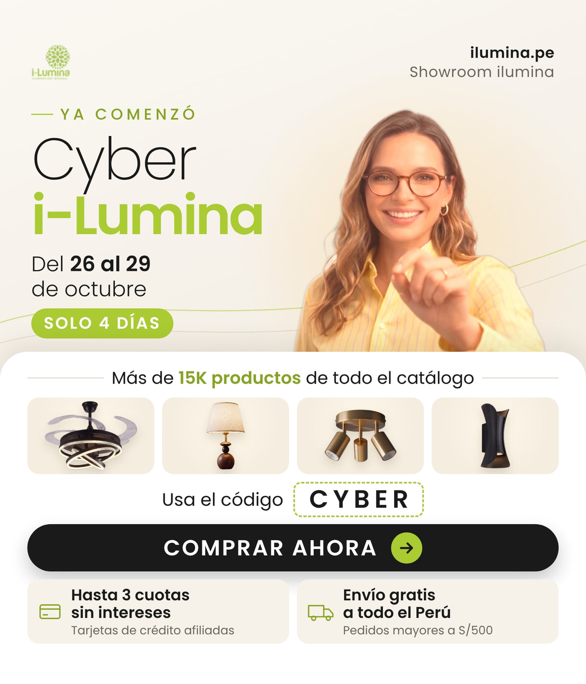 Cyber i-Lumina del 26 al 29 de octubre: más de 15K lámparas y luminarias en ilumina.pe con código CYBER y envío gratis a todo Perú