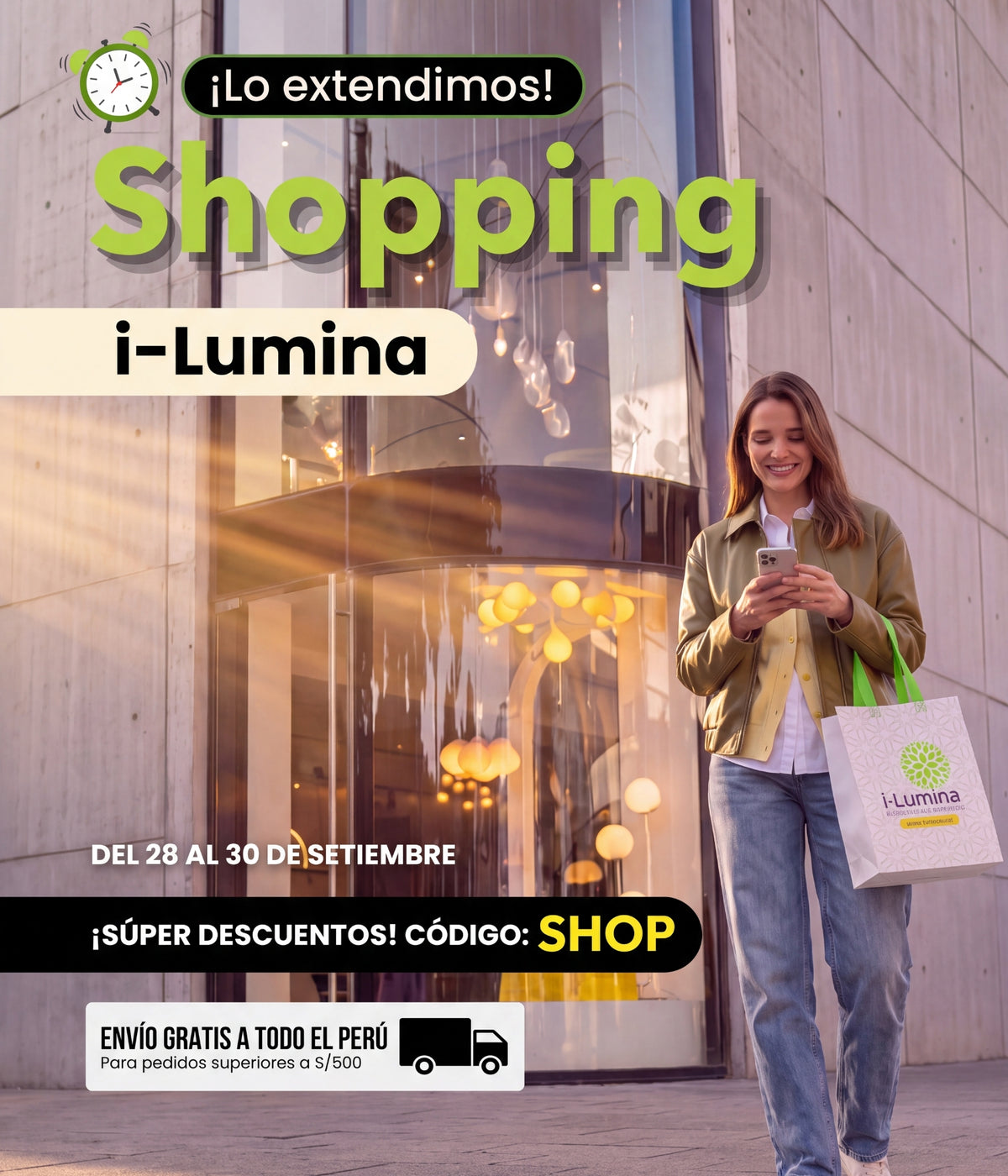 Shopping i-Lumina 26 y 27 de setiembre: súper descuentos en lámparas con el código SHOP, exclusivo online en ilumina.pe