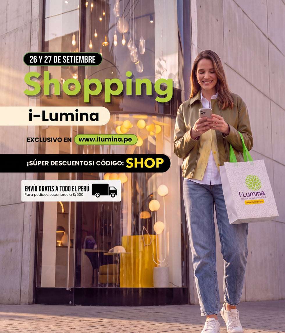 Shopping i-Lumina 26 y 27 de setiembre: súper descuentos en lámparas con el código SHOP, exclusivo online en ilumina.pe