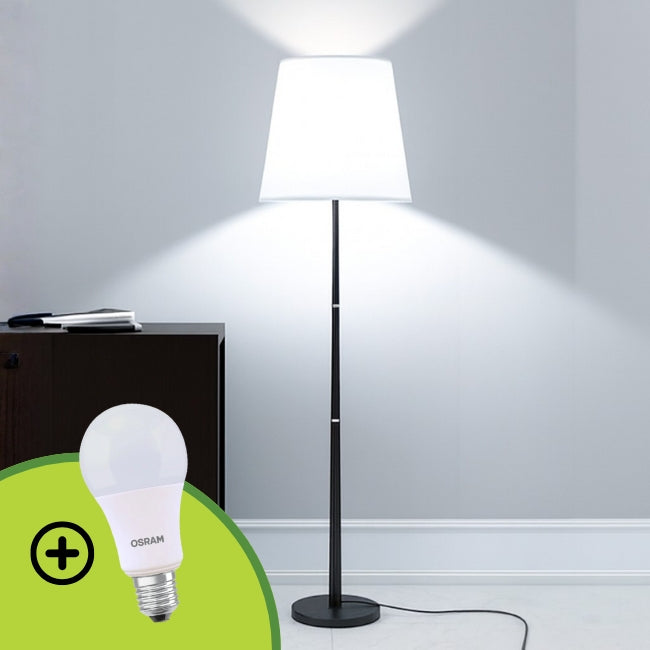 LÁMPARA DE PIE MACARENA BLACK LED + FOCO LED 12W LUZ BLANCA