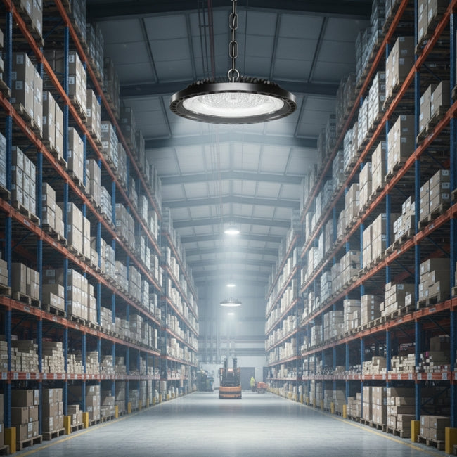 LÁMPARA COLGANTE LED INDUSTRIAL HIGH BAY UFO BLACK 150W PROFESSIONAL SLIM LUZ INTERMEDIA