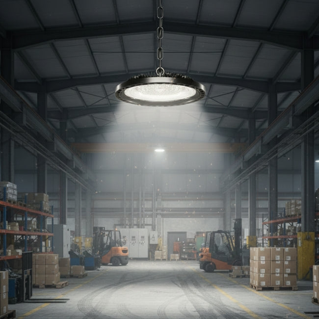 LÁMPARA COLGANTE LED INDUSTRIAL HIGH BAY UFO BLACK 150W PROFESSIONAL SLIM LUZ INTERMEDIA