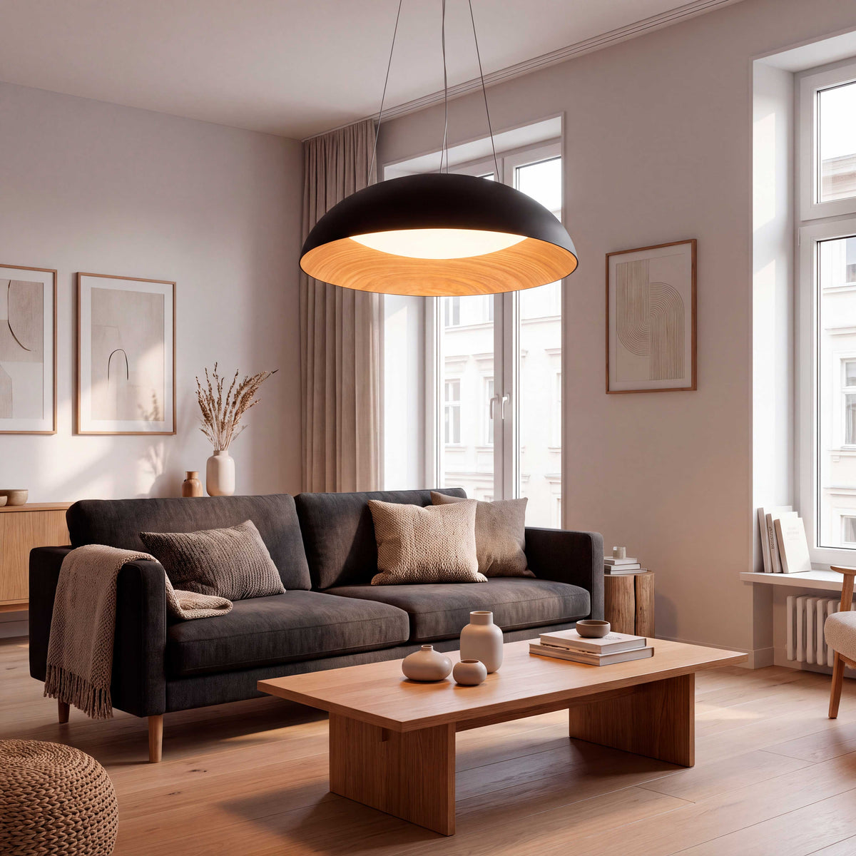 LÁMPARA COLGANTE LED TECA BLACK WOOD + CONTROL REMOTO