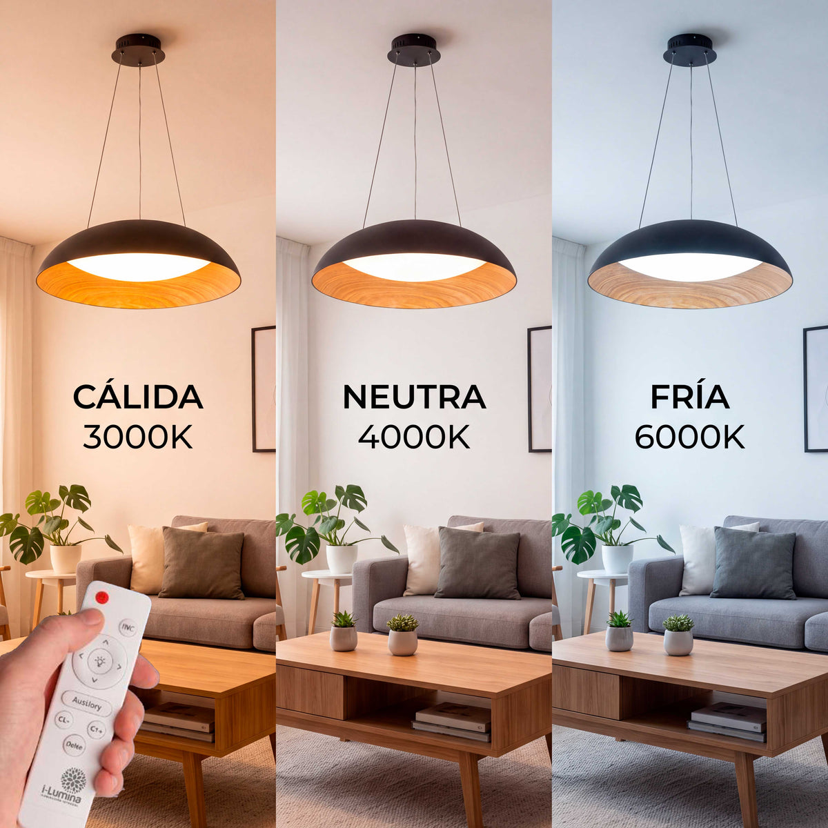 LÁMPARA COLGANTE LED TECA BLACK WOOD + CONTROL REMOTO