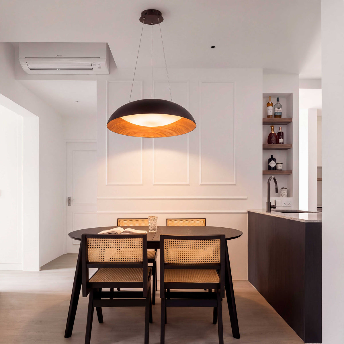 LÁMPARA COLGANTE LED TECA BLACK WOOD + CONTROL REMOTO