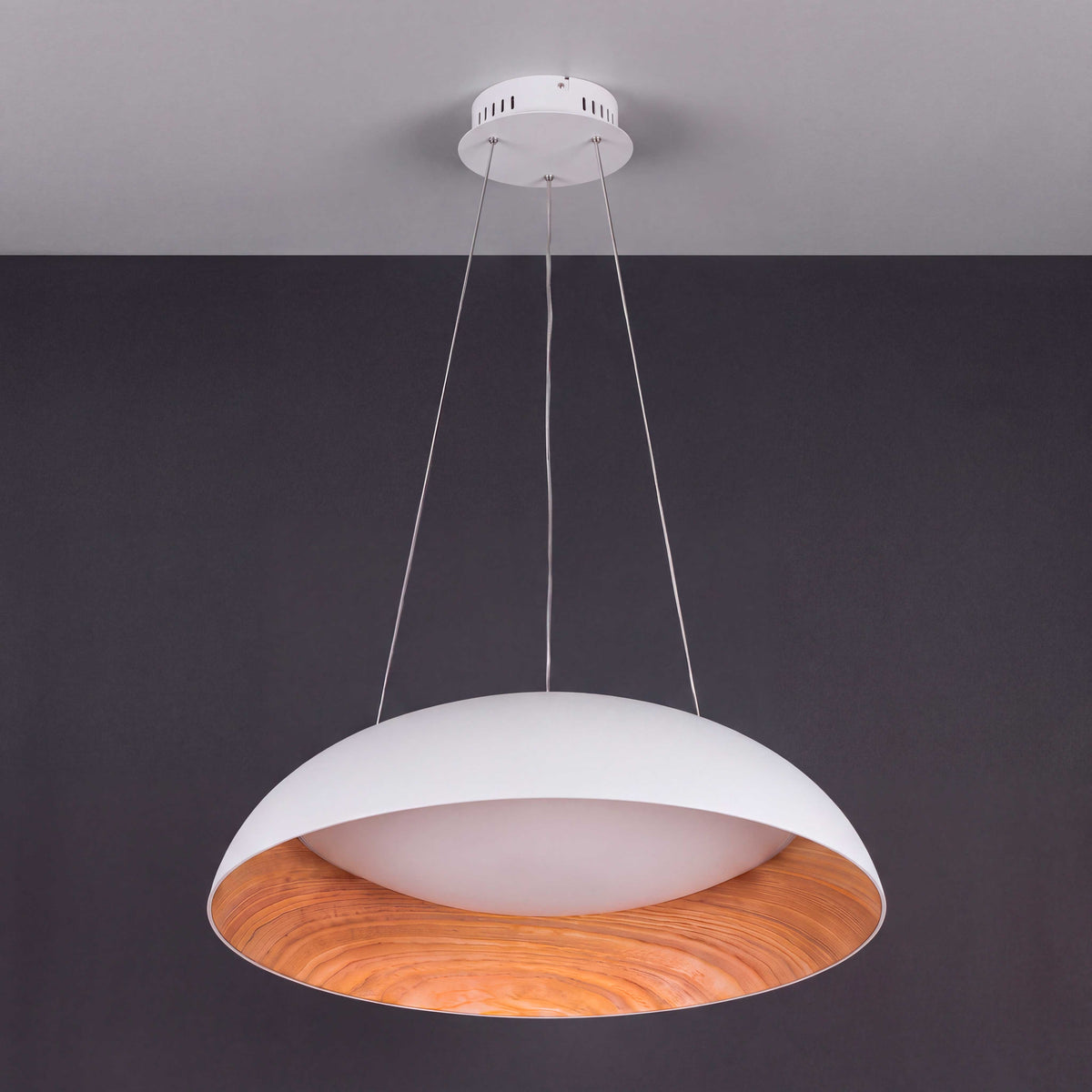 LÁMPARA COLGANTE LED TECA WHITE WOOD + CONTROL REMOTO