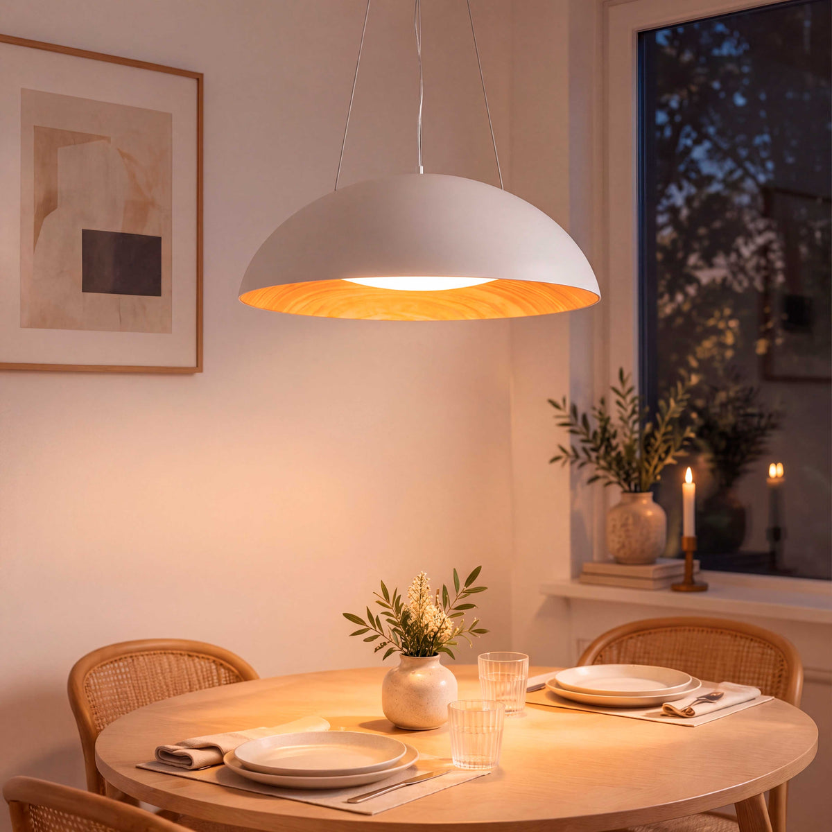 LÁMPARA COLGANTE LED TECA WHITE WOOD + CONTROL REMOTO
